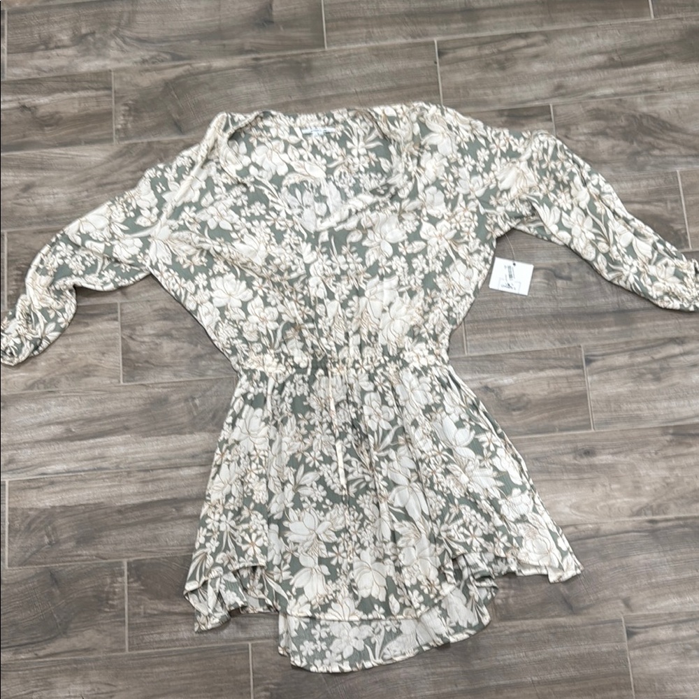 O'Neill Floral Long Sleeve Dress - Green and Cream